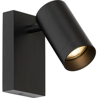Afbeelding van QAZQA Moderne wandlamp zwart verstelbaar met schakelaar Jeana Luxe
