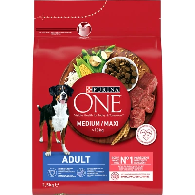 Afbeelding van 2,5kg Purina One Medium/Maxi Adult Rund &amp; Rijst hondenvoer droog