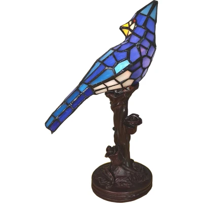 Afbeelding van LumiLamp Tiffany Tafellamp Vogel 15x12x33 cm Blauw Glas Kunststof Bureaulamp