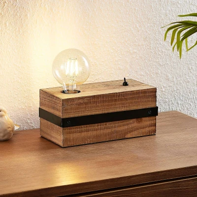 Afbeelding van Lindby tafellamp 1licht hout, metaal H: 12 cm E27 bruin, zwart