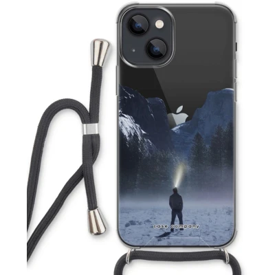Afbeelding van Case Company® hoesje met Koord geschikt voor iPhone 13 Wanderlust Telefoonhoesje Zwart Extra Bescherming aan alle Kanten en Over de Schermrand