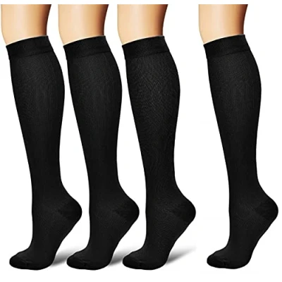Afbeelding van 4 paar compressiesokken voor mannen en vrouwen, 15 20 mmHg, professionele ondersteuning tijdens vluchten of reizen, uniseks, trombose, antispataderen, zwart, S