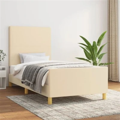 Afbeelding van vidaXL Bedframe met hoofdbord stof crèmekleurig 80x200 cm