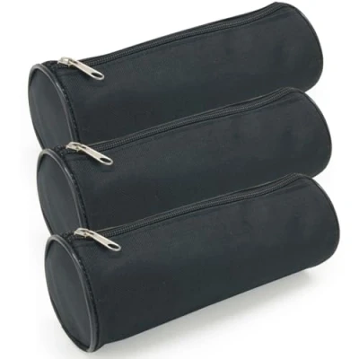 Afbeelding van Waytex Set van 3 ronde etui voor schoolbenodigdheden, lengte 21 cm, diameter 7,5 effen zwart
