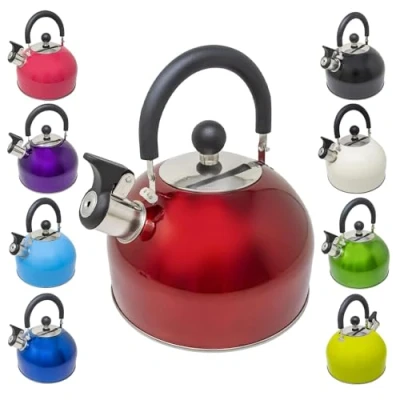 Afbeelding van Lichte fluitketel van roestvrij staal, 2,5 liter, voor kamperen en vissen, rood