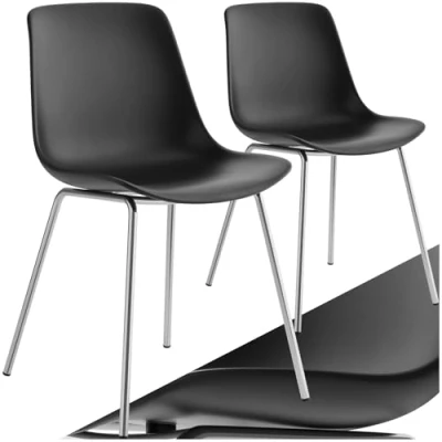 Afbeelding van Tectake® Mave Stoelen Kunststof Eetkamerstoelen in Modern Design set van 2 zwart/ chroom
