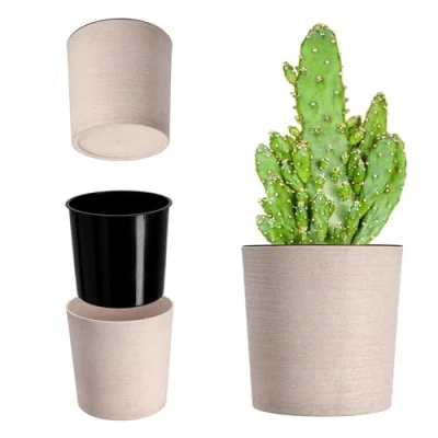 Afbeelding van KADAX Bloempot met houtsnippers, elegante plantenbak, inzet, tuinpot, bescherming voor de woonkamer, kantoor (diameter 30 cm, crème)