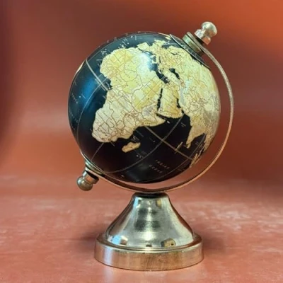 Afbeelding van EXERZ Mini wereldbol 8 cm met bronzen basis, handgemaakte decoratieve SI 3937 (zwart, cm)