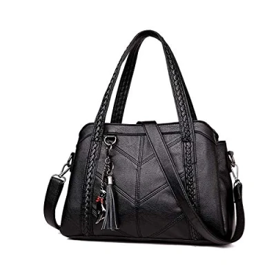 Afbeelding van Coolives Dames Hobo Handtas met Strap Top Handle Schouder Crossbody Bag in PU leer Zwart