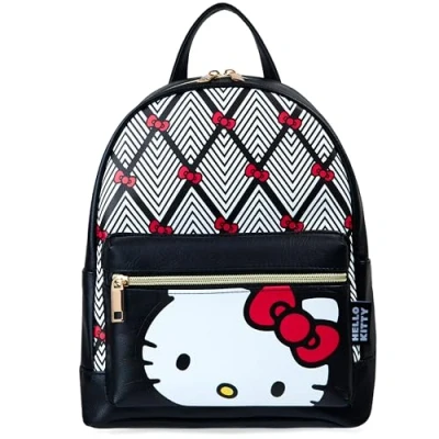 Afbeelding van Hello Kitty rugzak voor dames, tieners, meisjes, mode, mini met dubbele riem (zwart), zwart.