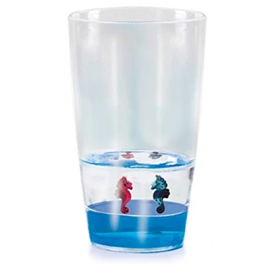 Afbeelding van Floatarama Deluxebase Zeepaardglas, acrylglas, met drijvende dierenfiguren, 250 ml glas, oceaanmotief, BPA vrij, voor kinderen en volwassenen