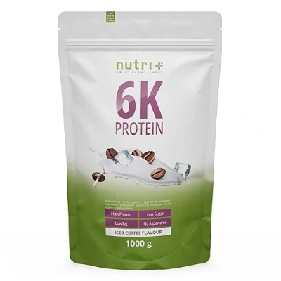 Afbeelding van nutri+ 6K Protein Eiwitpoeder Iced Coffee Veganistisch proteïnepoeder met eiwitten uit zes plantaardige grondstoffen Eiwit Shake 1000 g