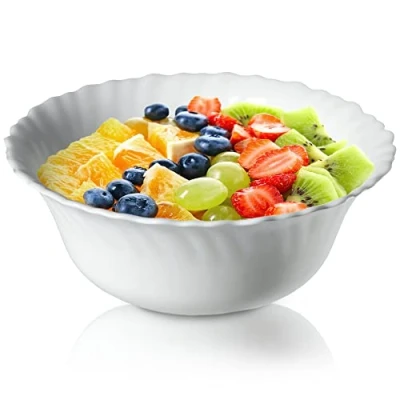 Afbeelding van KADAX Schaal van gehard glas, fruitschaal, slakom, dessertschaal, mueslikom, soepkom, snackschaal, vaatwasmachinebestendig (diameter 17,5 cm, wit)