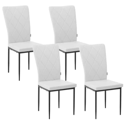 Afbeelding van WOLTU EZS21ws 4 Set van eetkamerstoelen, keukenstoelen, kunstleer, hoge rugleuning, metalen poten, voor eetkamer, keuken, woonkamer, kantoor, wit