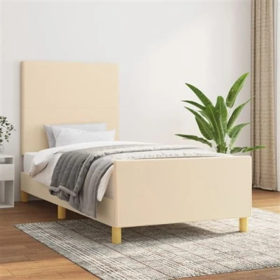 Afbeelding van vidaXL Bedframe met hoofdbord stof crèmekleurig 90x200 cm