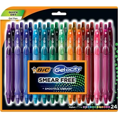 Afbeelding van BIC Gel ocity Quick Dry (Dries Up To 3 x Faster) Super Heldere kleuren, 24 stuks, Smear Free, Verschillende Kleuren Intrekbare Pens, Medium Punt 0,7 mm, Kleurrijke Pens voor volwassenen, Vrouwen