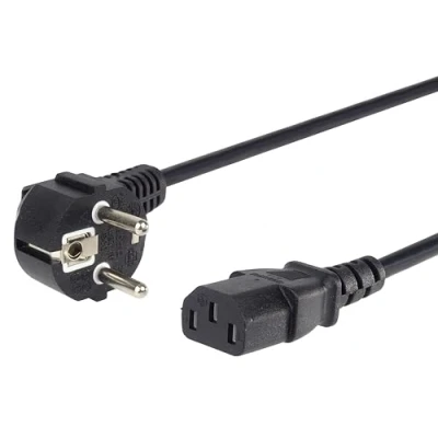 Afbeelding van PremiumCord netsnoer 230 V 2 m, stroomkabel met geaard contact gehoekt op stekker C13, IEC 320, PC 3 pinnen, kleur zwart