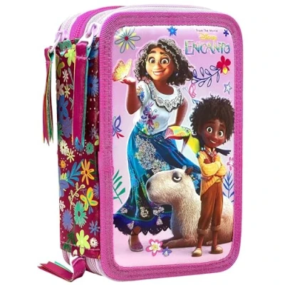 Afbeelding van Clondo Drievoudig gevuld etui, 44 schoolaccessoires, 3 ritssluitingen, 20 cm, Encanto, penhouder