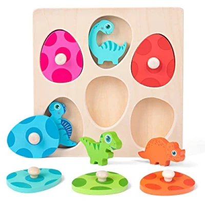 Afbeelding van LZDMY Montessori speelgoed voor 1 jaar, 3 in babyspeelgoed, 12 36 maanden, jongens en meisjes, kleuren vormen, categorieën, educatief kinderen, kerstcadeaus (dinosaurus puzzel)