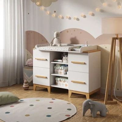 Afbeelding van Vitalispa Commode Malia, Wit/Eiken, 133 x 98 cm XL met 4 laden