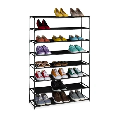 Afbeelding van Relaxdays schoenenrek metaal en stof zwart opbergrek schoenen hal schoenenmeubel 8 etages