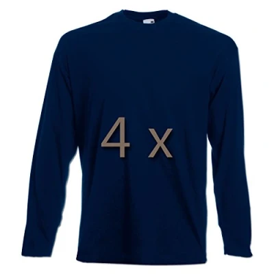 Afbeelding van Fruit of the Loom Set van 4 t shirts met lange mouwen M L XL XXL in verschillende kleursets naar keuze, Navy Blauw