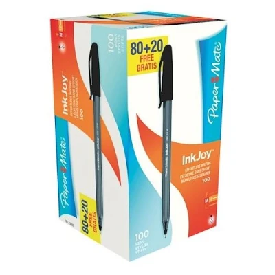 Image de Stylo bille Papermate InkJoy noir Boite de 100 dont 20 gratuits