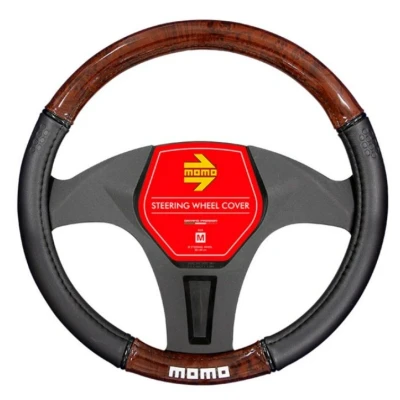 Afbeelding van MOMO Luxe universele stuurhoes van hout/pvc, zwart/bruin