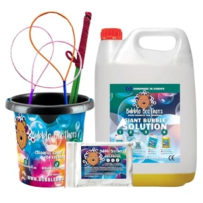 Afbeelding van Bubble Brothers 6 stuks reuzenzeepbellen voor kinderen, 3 zeepbellenstokjes van 10 liter (5 + 5), zeepbellenvloeistof en zeepbellenemmer, kinderverjaardag, bruiloft