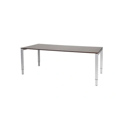 Afbeelding van Domino bureau, hoogte instelbaar (62 85cm) met 200x90cm &#039;zwevend&#039; logan eiken 25mm blad en aluminium (RAL9006) N poot frame