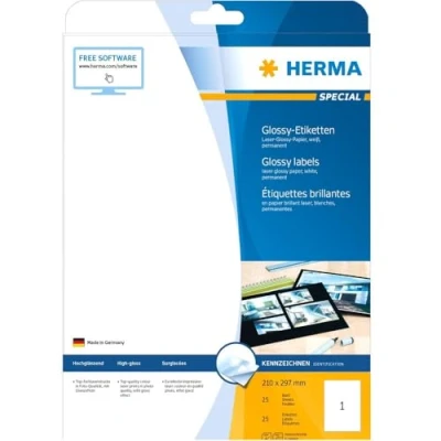 Afbeelding van Herma 4909 Universele etiketten 210 x 297 mm Papier, glanzend Wit 25 stuk(s) Permanent hechtend Laser (zwart/wit), Kopiëren (kleur),