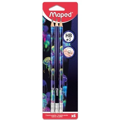 Afbeelding van Maped 6 grafietpotloden HB2 Deepsea Paradise HB potloden met gompunt Ergonomische driehoekige vorm Duurzame vulling