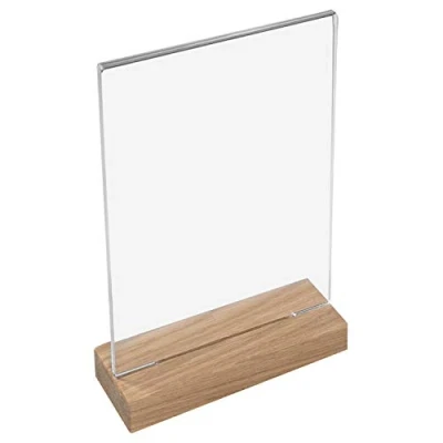 Afbeelding van HMF 46944 Acryl tafelstandaard met houten voet, DIN A4 portretformaat, glashelder