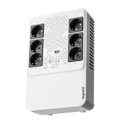 Afbeelding van Legrand, ononderbroken stroomvoorziening (UPS systeem), Keor multiplug met 800 VA/480 W 6 uitgangen van 230 V (Schuko stopcontacten) + USB oplader, 310082