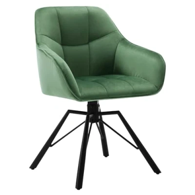 Afbeelding van WOLTU 360 graden draaibare stoel, eetkamerstoel, Scandinavische keukenstoel, fluweel, gestoffeerde zitting, metalen poten, donkergroen, BH365dgn 1
