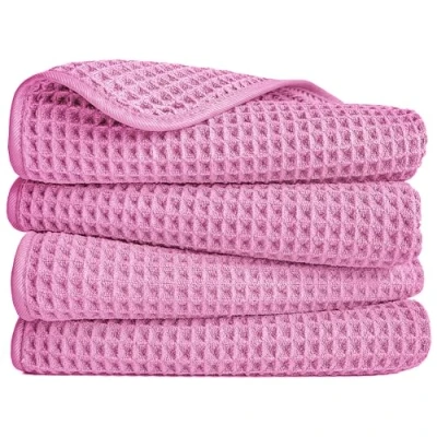 Afbeelding van POLYTE Set van 4 pluisvrije microvezel handdoeken, 40 x 76 cm, roze, wafelweefsel