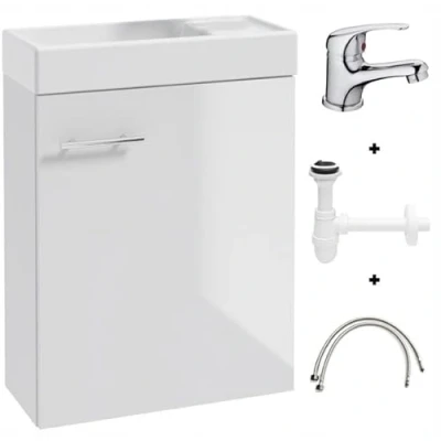 Afbeelding van Deftrans Gastentoilet met onderkast 50 x 70 23 cm kleine gastenwastafel wit sifon en wastafelkraan