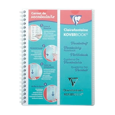 Afbeelding van Clairefontaine 161820C Kleurloos Koverbook Woordenschat Notitieboek, A5, 14,8 x 21 cm, 100 pagina&#039;s, gelinieerd, met marge + 2 kleppen en 4 afneembare tabs, wit papier, 90 g, omslag van polypropyleen