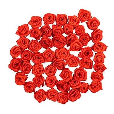 Afbeelding van Ideen mit Herz 50 stuks satijnen rozen, diameter 1,5 cm, mini rozen van stof, kleine rozenkoppen om te knutselen, naaien, decoreren, bloemen, tafeldecoratie, bruiloftsdecoratie (rood)