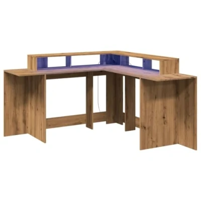 Afbeelding van vidaXL Bureau met LED verlichting 152x152x91 cm hout artisanaal eiken