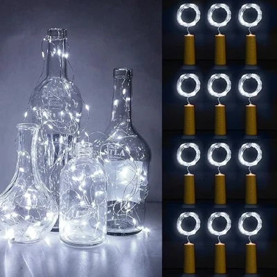 Afbeelding van Vicloon Set van 12 led lampen voor flessen, 2 m, 20 ledlampen koperdraad lichtketting thermosfles, feest, buiten (kwaliteitsvoeding A)