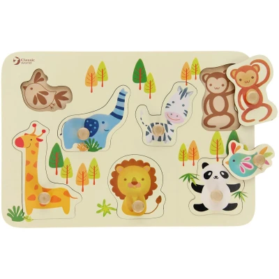 Afbeelding van Classic World Houten Noppenpuzzel Wilde Dieren, 8st.