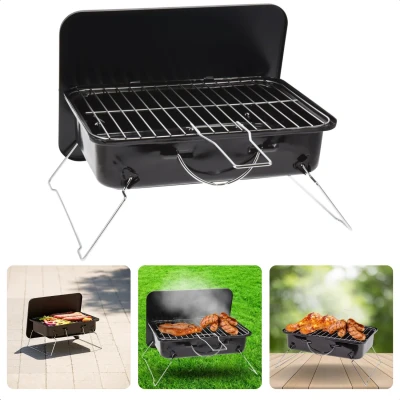 Afbeelding van Cheqo® Draagbare Tafelbarbecue Tafel Barbecue Kleine BBQ voor Balkon, Camping en Strand 35x25 cm