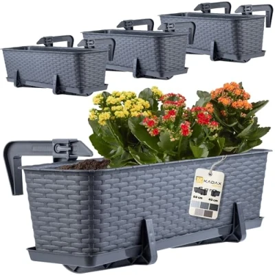 Afbeelding van KADAX Set van 4 bloembakken voor bloemen en kruiden, duurzaam kunststof, balkon (60 cm, grafiet)