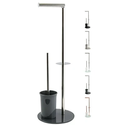 Afbeelding van MSV Bergamo Toiletborstelhouder van roestvrij staal en glas, grijs, 3 in 1