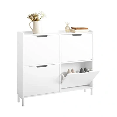 Afbeelding van SoBuy schoenenkast, schoenenrek, 4 kleppen, ingangskast, opbergkist voor schoenen, zwart, 100 x 19 90 cm, FSR100 SCH