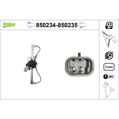 Afbeelding van Valeo Raammechanisme Links achter Electrisch Met elektromotor Zonder comfortfuncties 850234