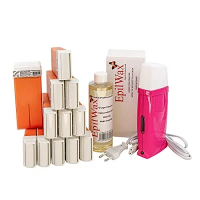 Image de EpilWax Kit Chauffe Cire Épilation Professionnelle avec 12 x Recharges Roll on à l&#039;Argan, 100 Bandes d&#039;Épilation et Huile après Gamme Royal