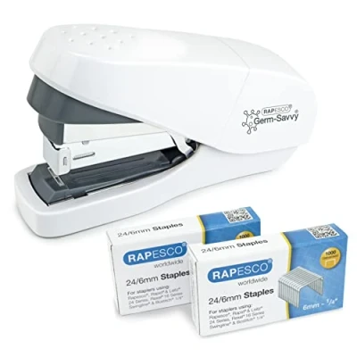 Image de Rapesco 1689 Agrafeuse ECO Flat Clinch, Moins d’Effort avec 2000 Agrafes de Type 24/6 mm, Capacité 35 Feuilles, Blanc
