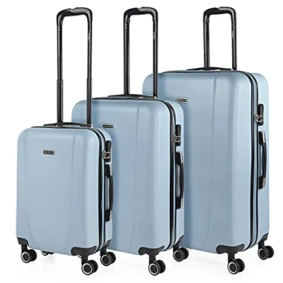 Afbeelding van ITACA trolley koffers, ABS Harde buitenbekleding, bestendig en licht. Telescopische handgreep, 2 handvatten, 4 wielen. Geïntegreerd slot. Lage kosten, klein, gemiddeld, groot, Lichtblauw